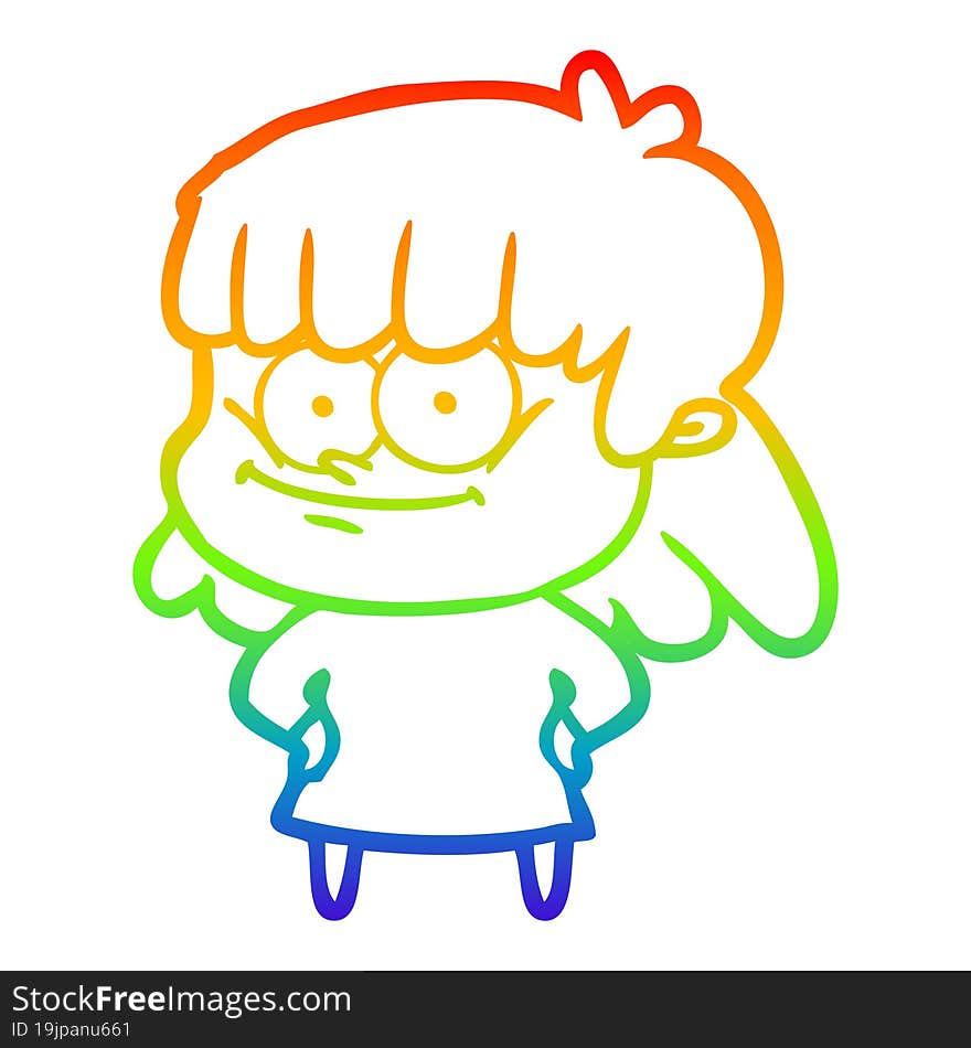 rainbow gradient line drawing cartoon smiling woman