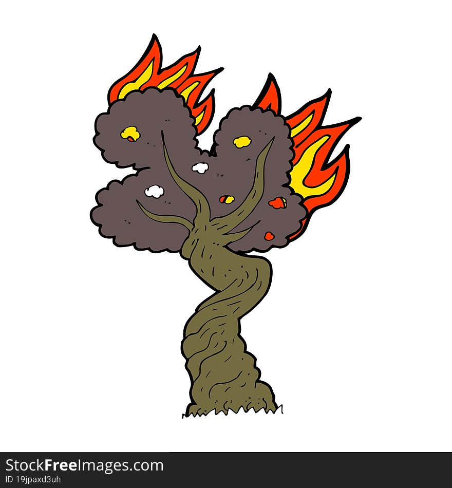 cartoon burning old tree