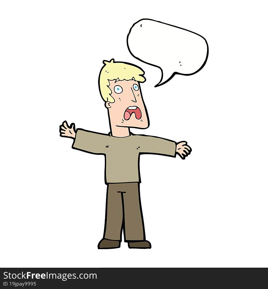 Cartoon Frightened Man With Speech Bubble