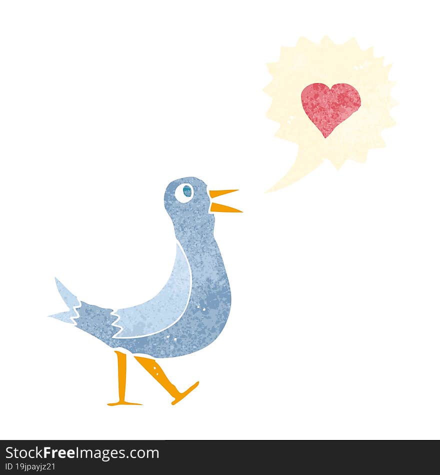 cartoon bird with love heart singing. cartoon bird with love heart singing