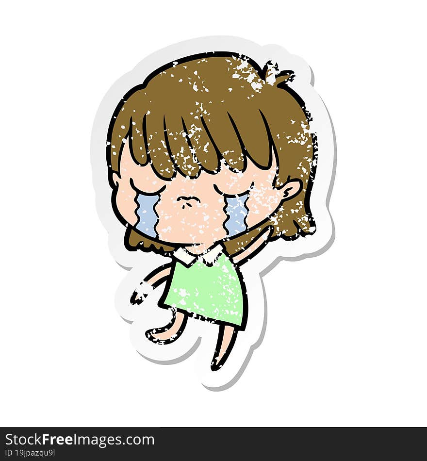 distressed sticker of a cartoon woman crying