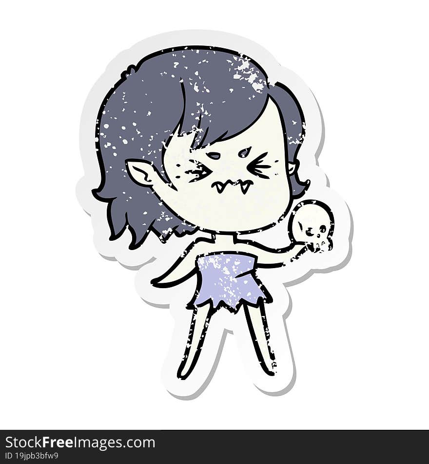 Distressed Sticker Of A Annoyed Cartoon Vampire Girl