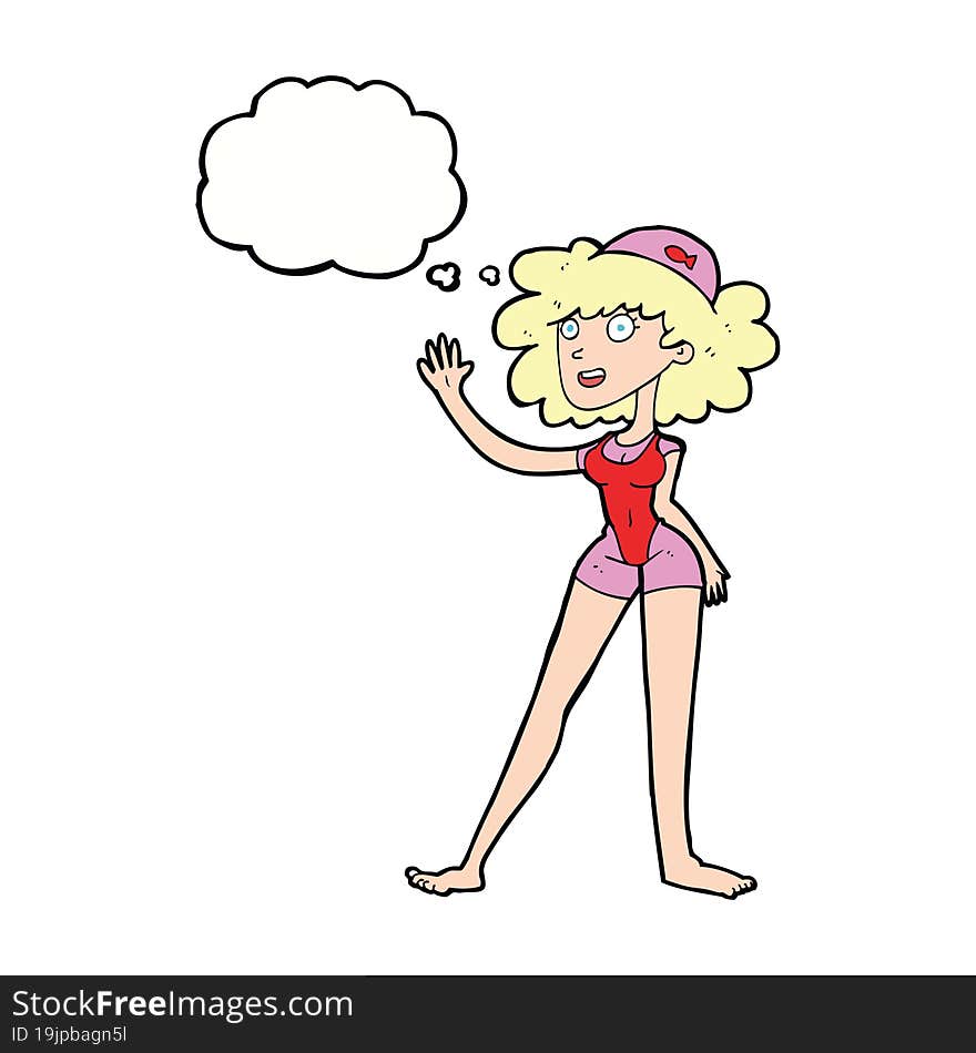 Cartoon Swimmer Woman With Thought Bubble