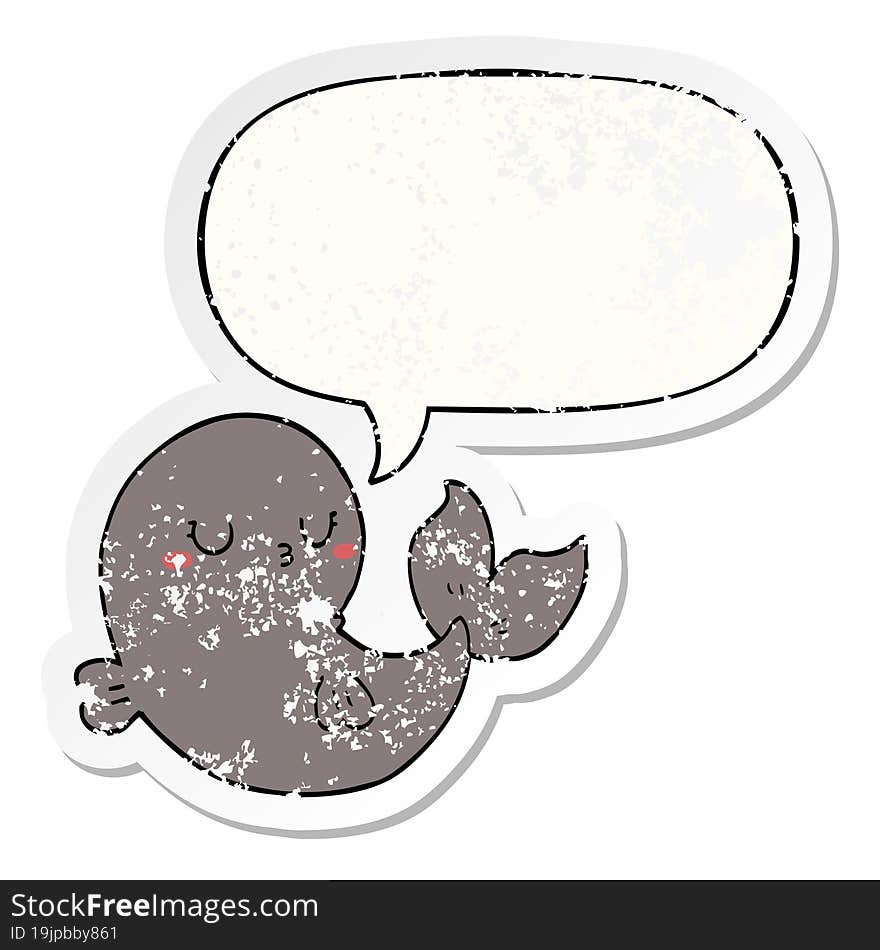 cute cartoon whale and speech bubble distressed sticker