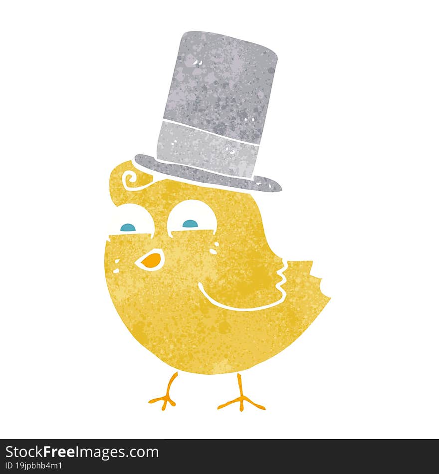 cartoon bird wearing top hat