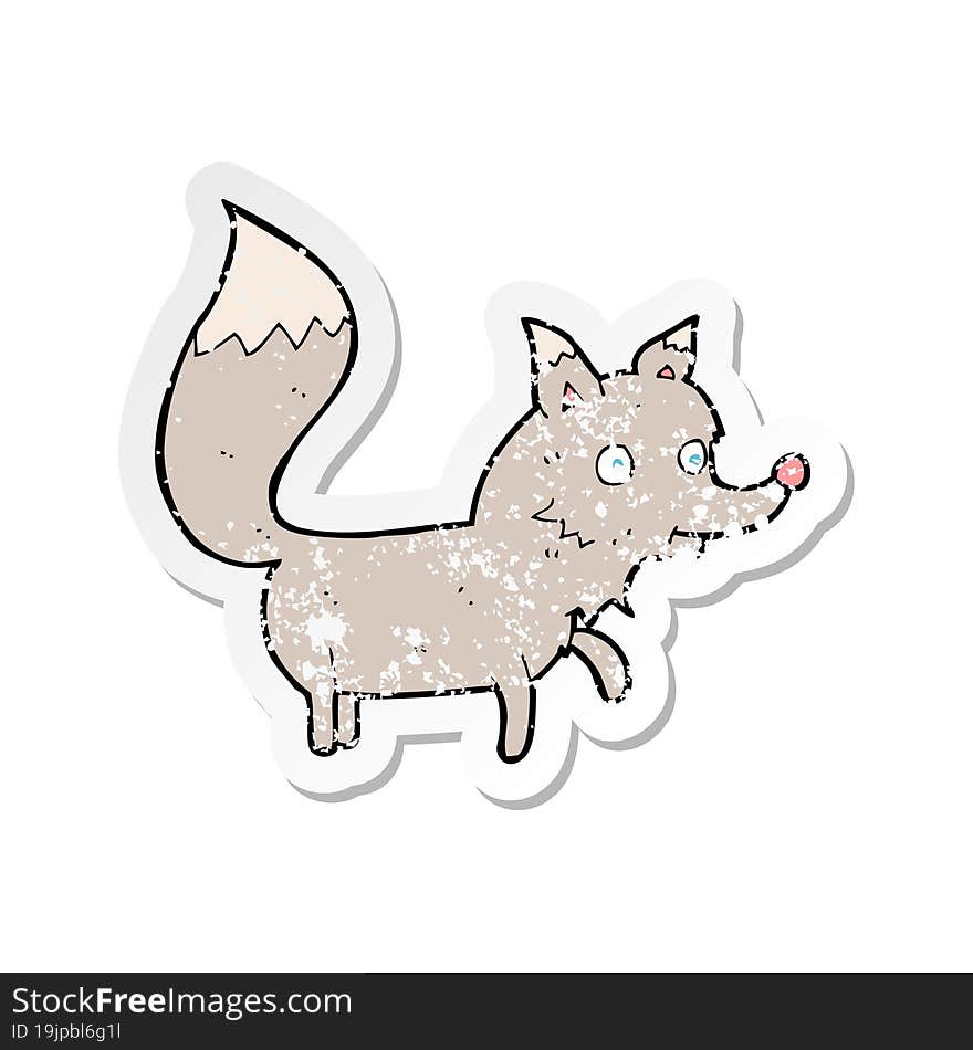 retro distressed sticker of a cartoon wolf cub