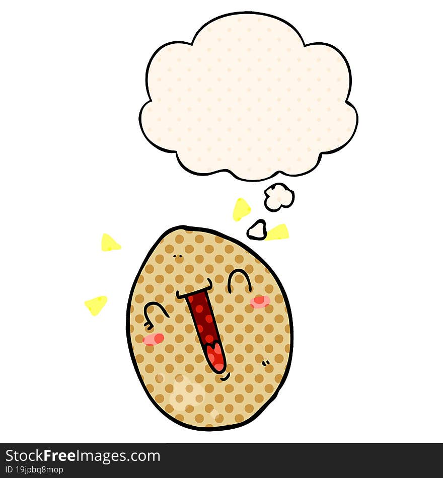 cartoon happy egg with thought bubble in comic book style