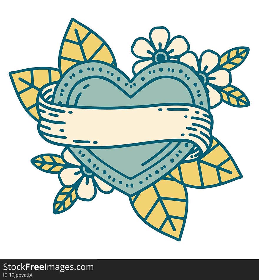 Tattoo Style Icon Of A Heart And Banner