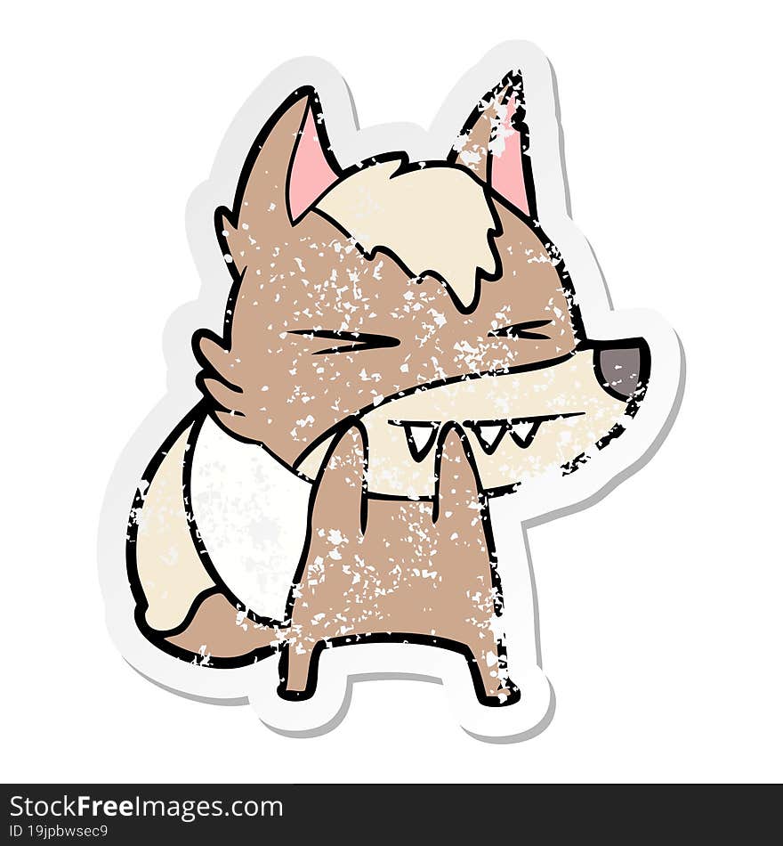 distressed sticker of a angry wolf cartoon