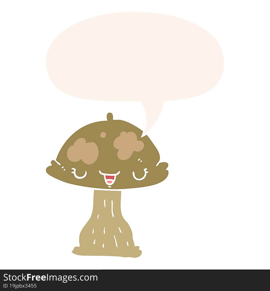 Cartoon Toadstool And Speech Bubble In Retro Style