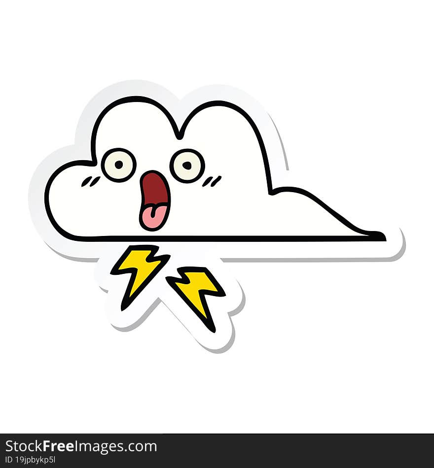 Sticker Of A Cute Cartoon Thunder Cloud