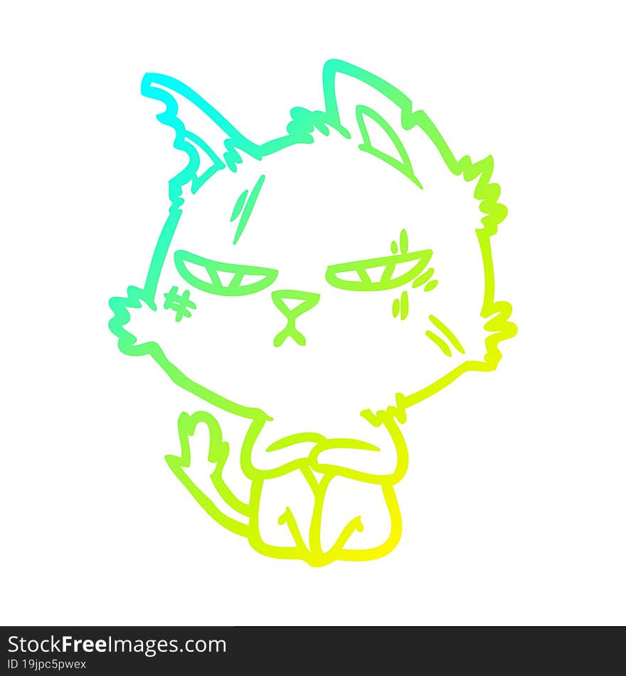 cold gradient line drawing tough cartoon cat