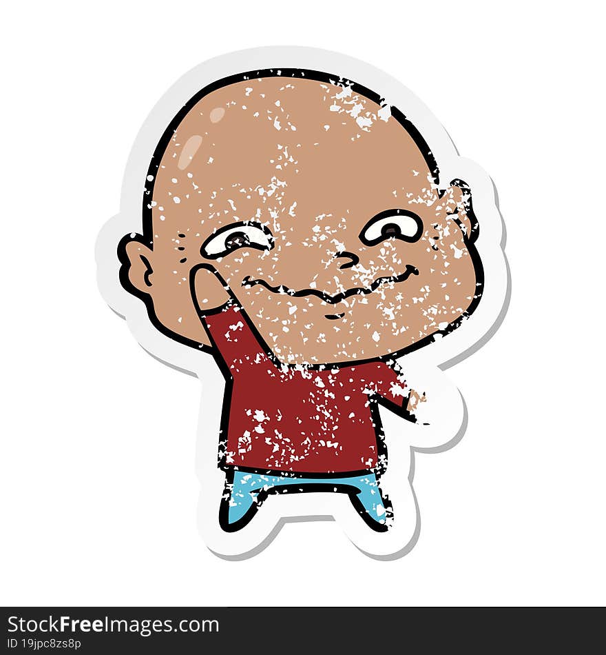 distressed sticker of a cartoon creepy guy