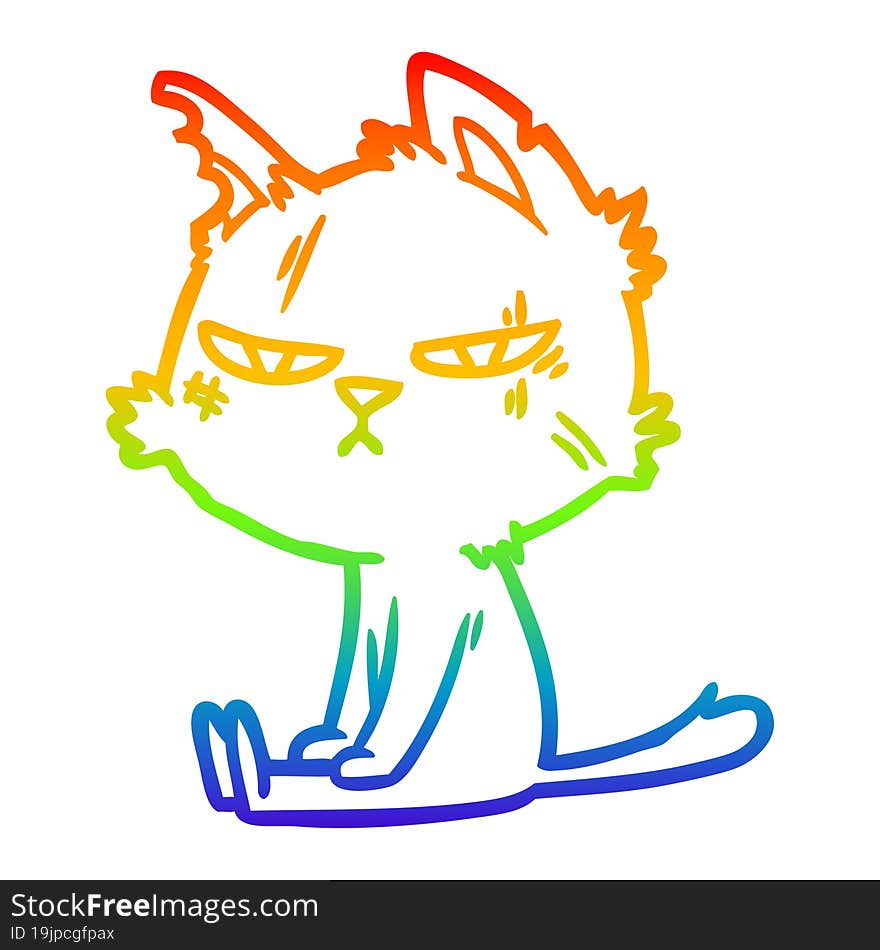 rainbow gradient line drawing tough cartoon cat sitting