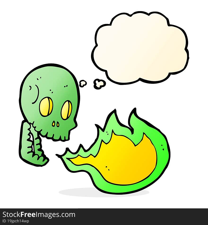 Cartoon Fire Breathing Skull With Thought Bubble