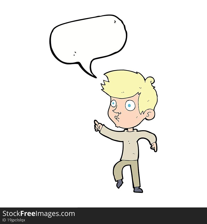 cartoon pointing boy with speech bubble