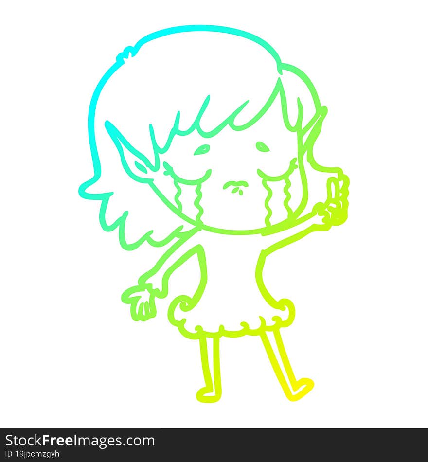 cold gradient line drawing cartoon crying elf girl