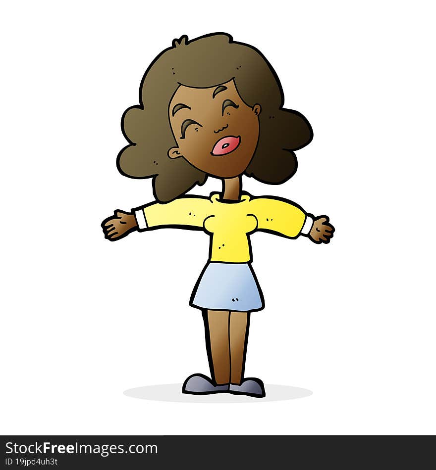 cartoon woman with open arms