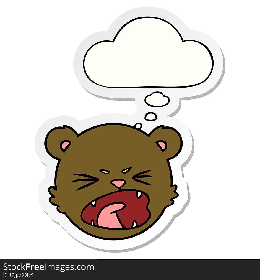 cute cartoon teddy bear face and thought bubble as a printed sticker