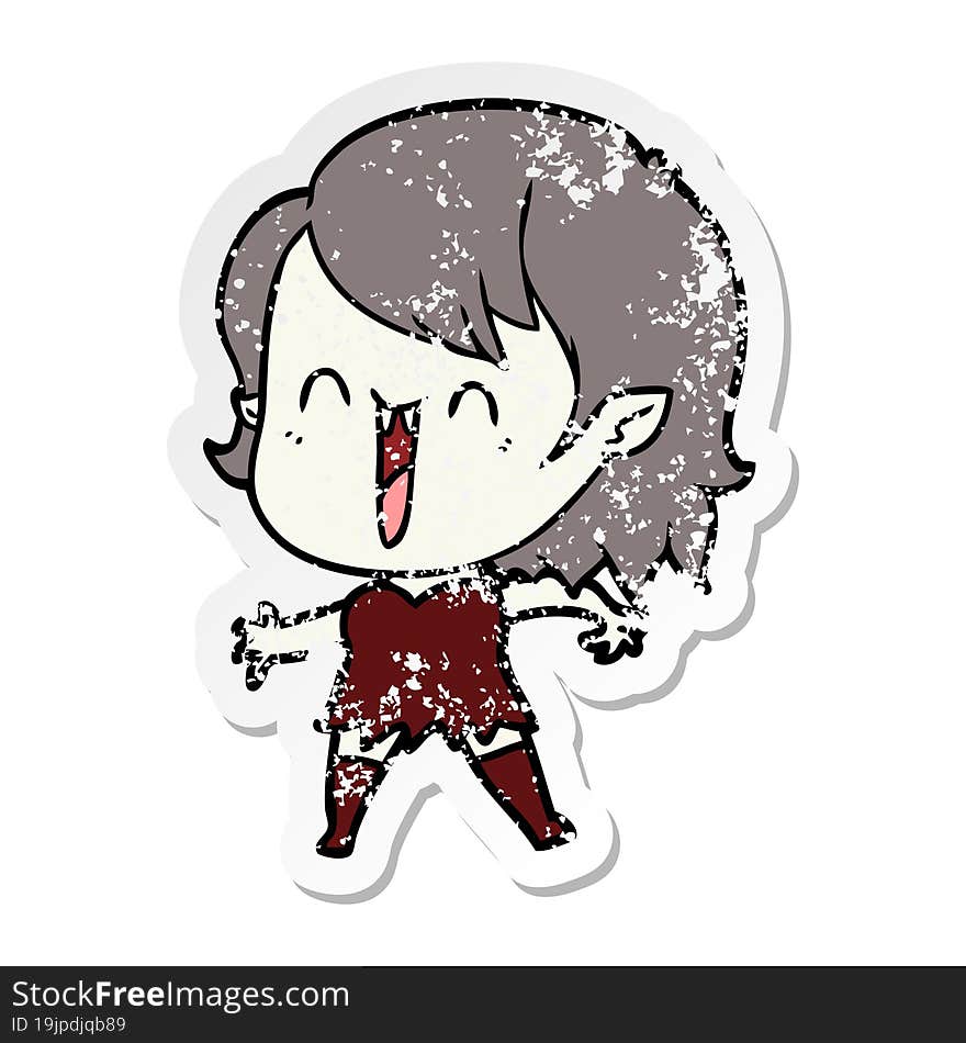 distressed sticker of a cute cartoon happy vampire girl