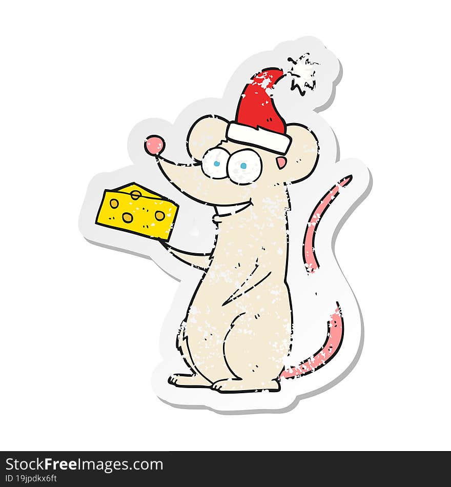 Retro Distressed Sticker Of A Cartoon Christmas Mouse