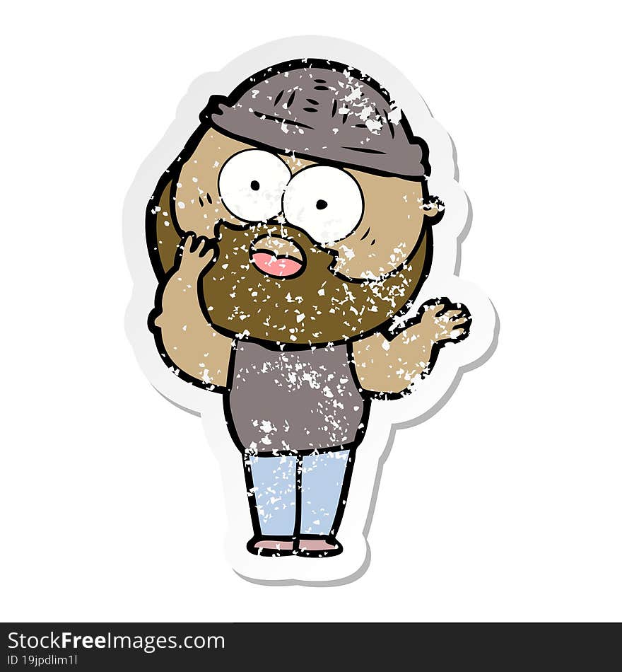 distressed sticker of a cartoon bearded man