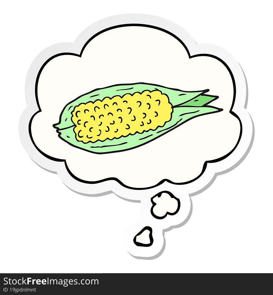 cartoon corn and thought bubble as a printed sticker