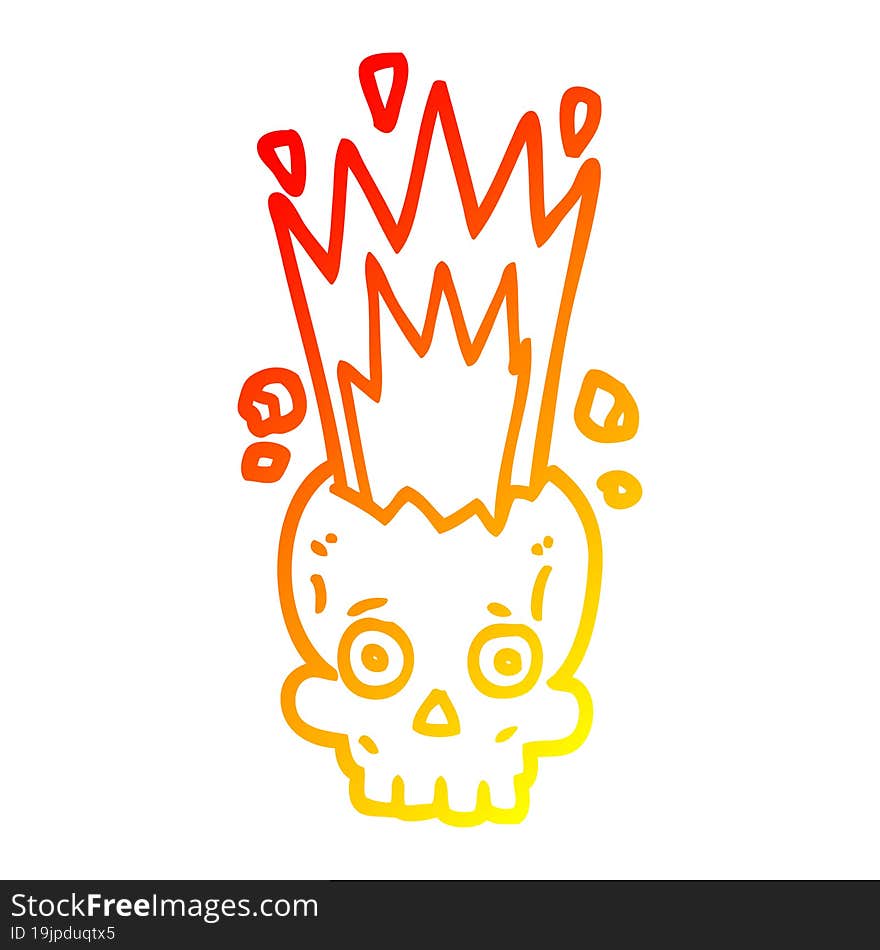 warm gradient line drawing cartoon exploding skull