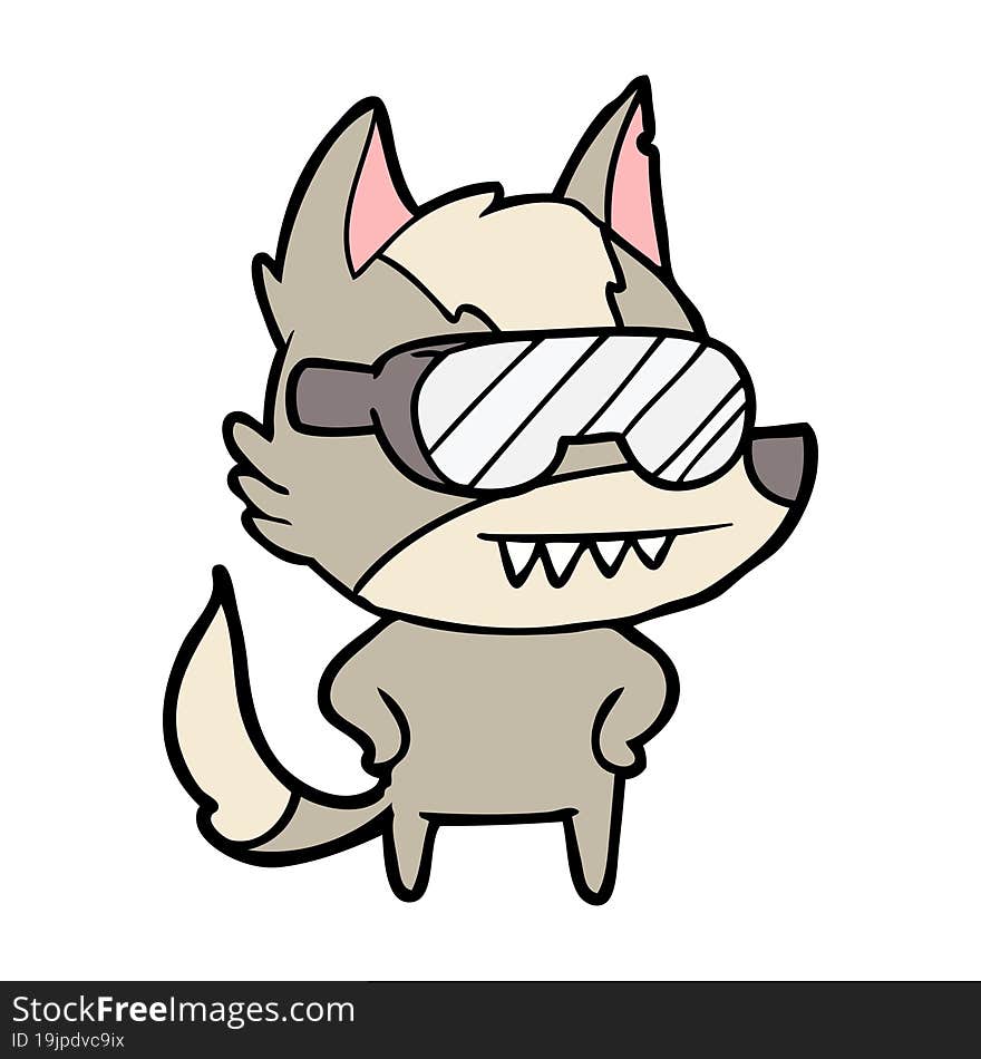 wolf wearing goggles cartoon. wolf wearing goggles cartoon