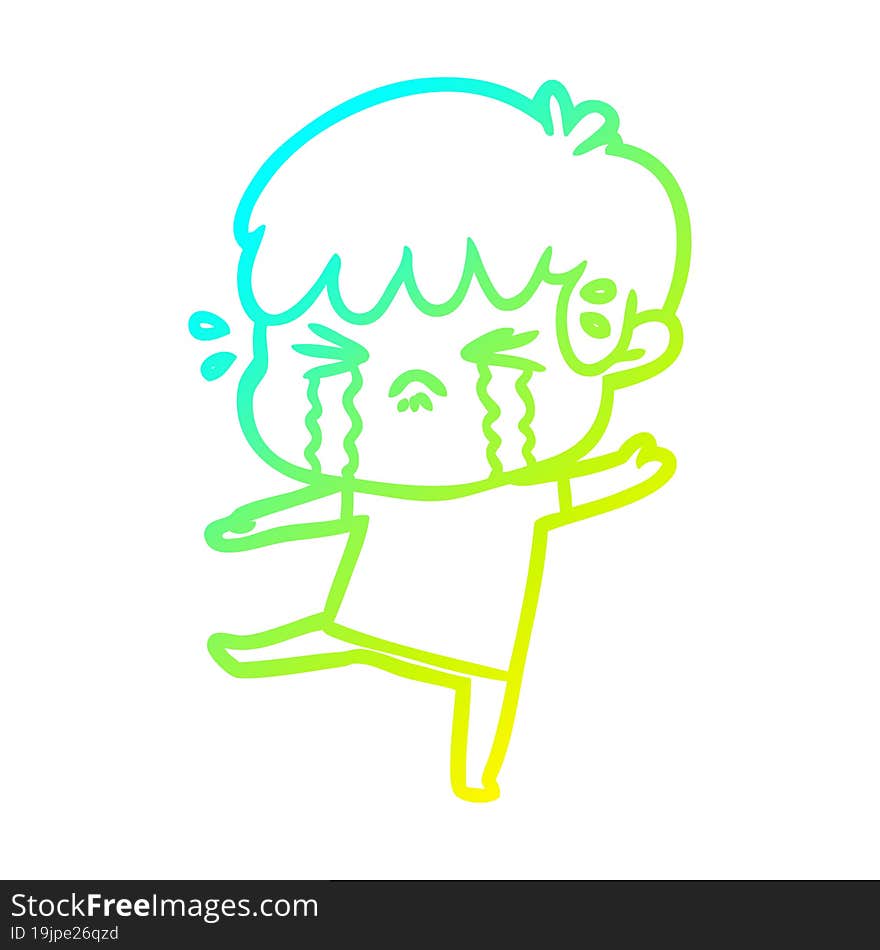 cold gradient line drawing cartoon boy crying