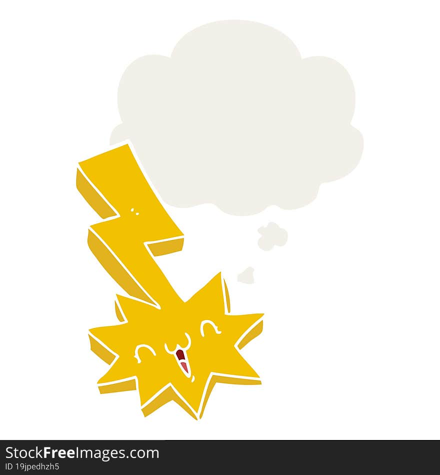 cartoon lightning bolt and thought bubble in retro style