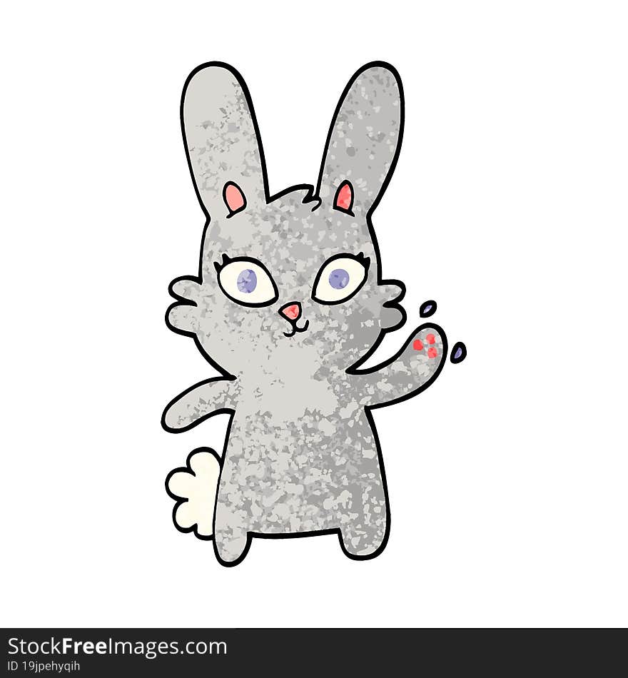 cute grunge textured illustration cartoon rabbit waving