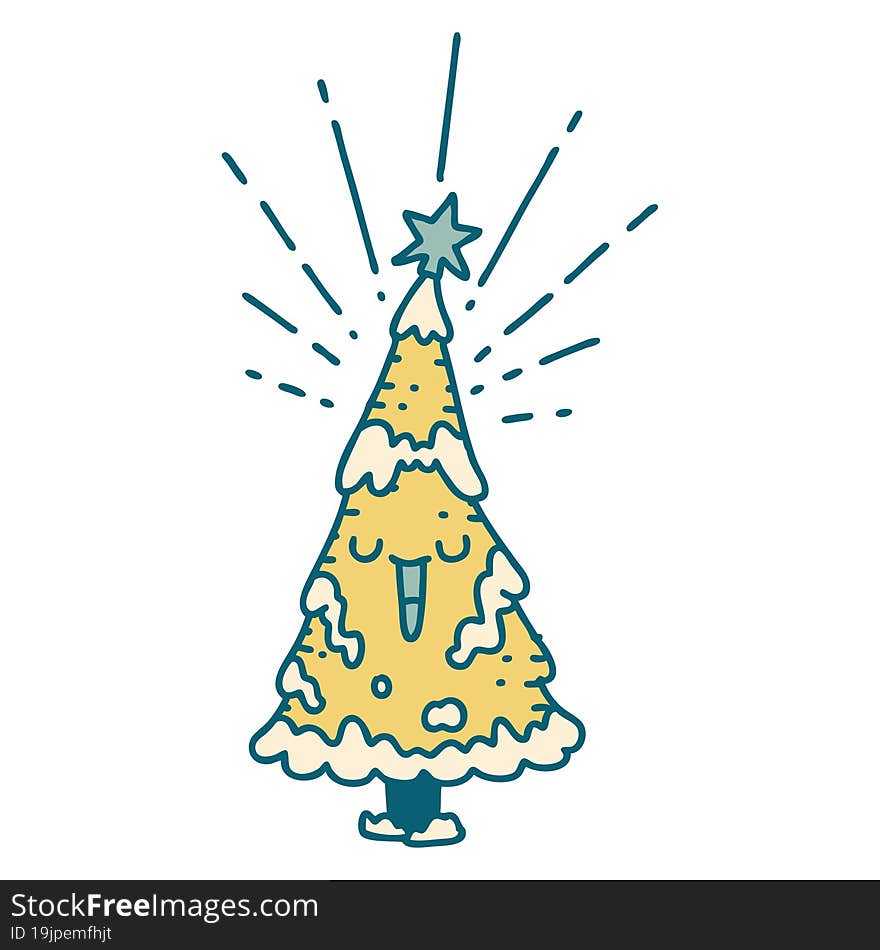 illustration of a traditional tattoo style happy christmas tree