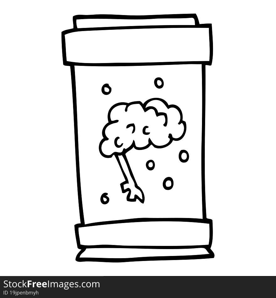 line drawing cartoon brain in jar