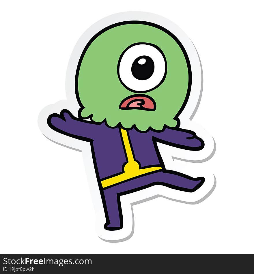 sticker of a cartoon cyclops alien spaceman