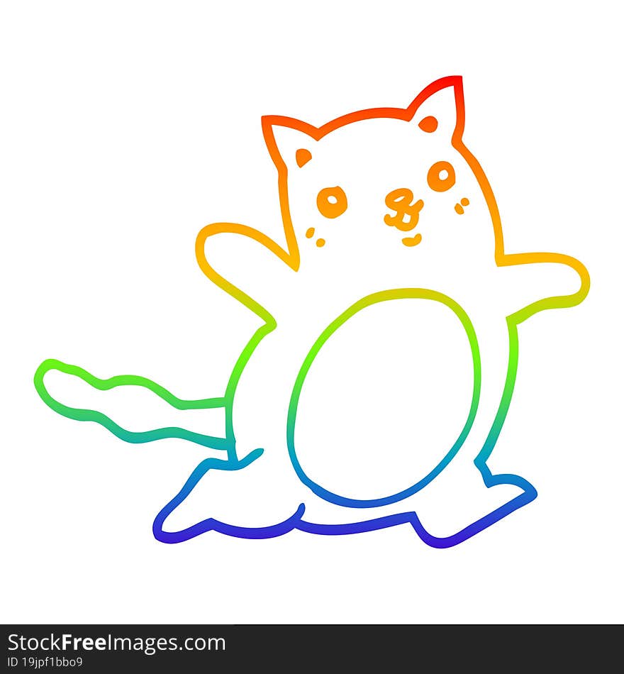 rainbow gradient line drawing of a cartoon cat