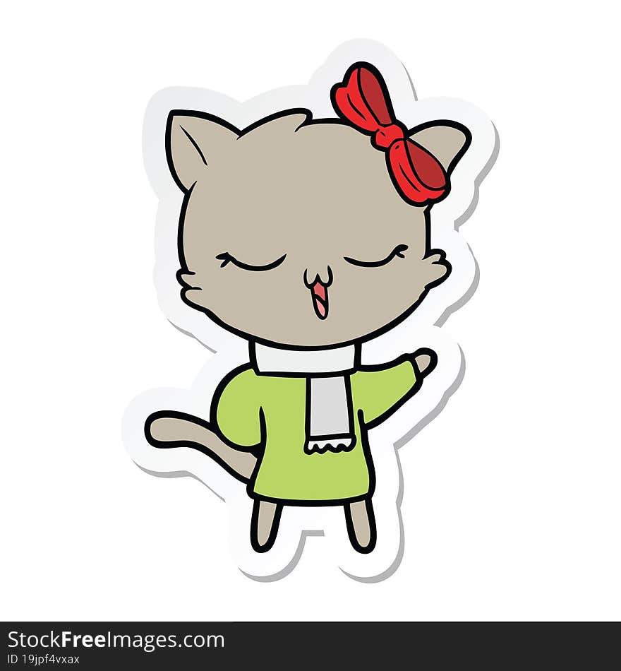 sticker of a cartoon cat with bow on head