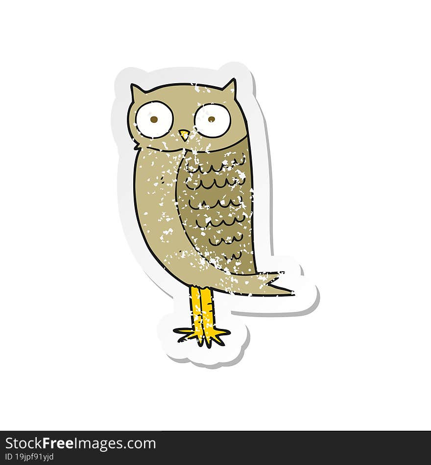 Retro Distressed Sticker Of A Cartoon Owl