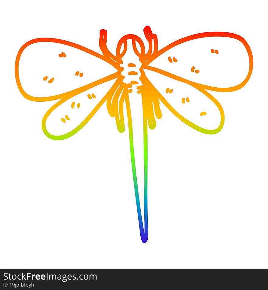 rainbow gradient line drawing of a cartoon dragonfly