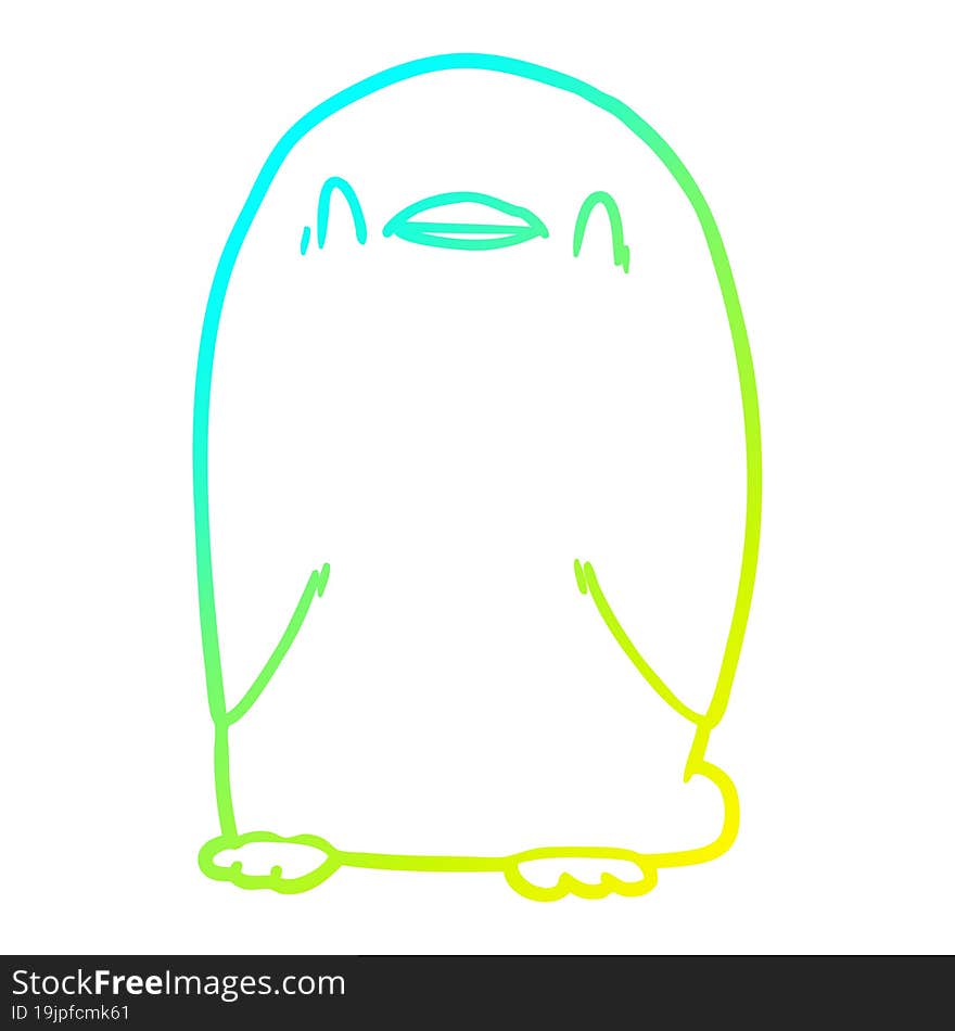 cold gradient line drawing of a cartoon penguin