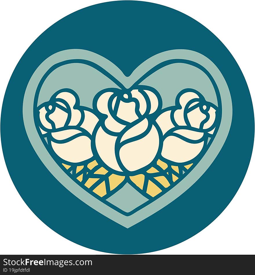 iconic tattoo style image of a heart and flowers. iconic tattoo style image of a heart and flowers