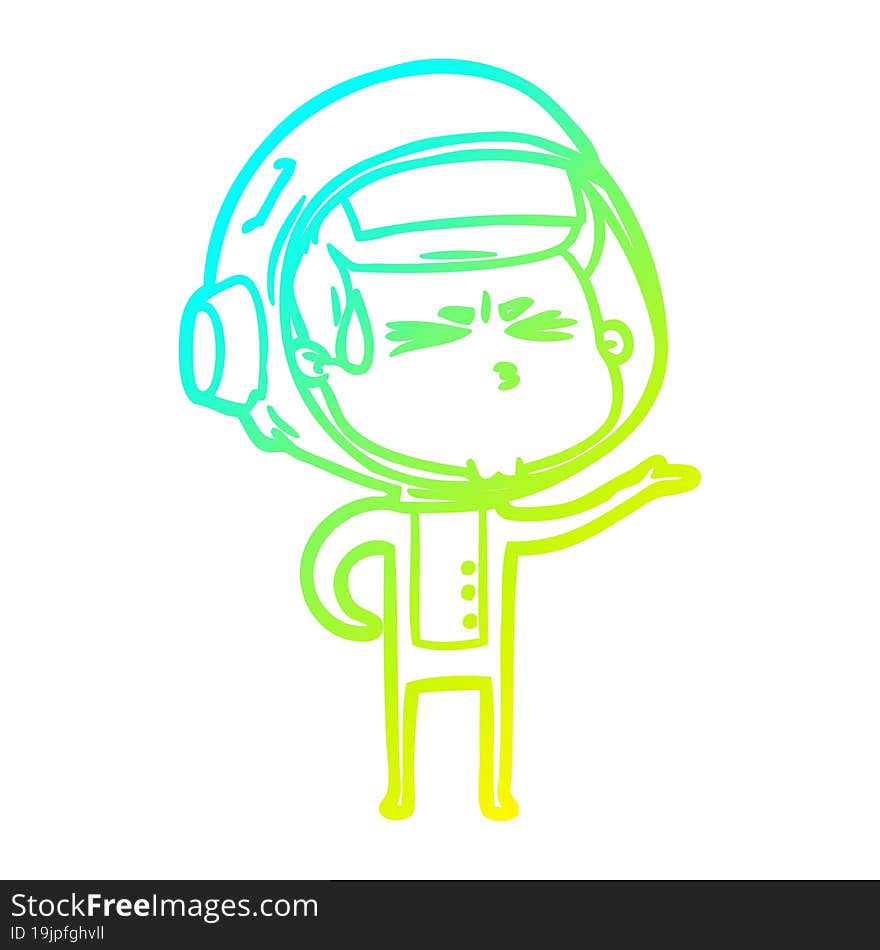 Cold Gradient Line Drawing Cartoon Stressed Astronaut