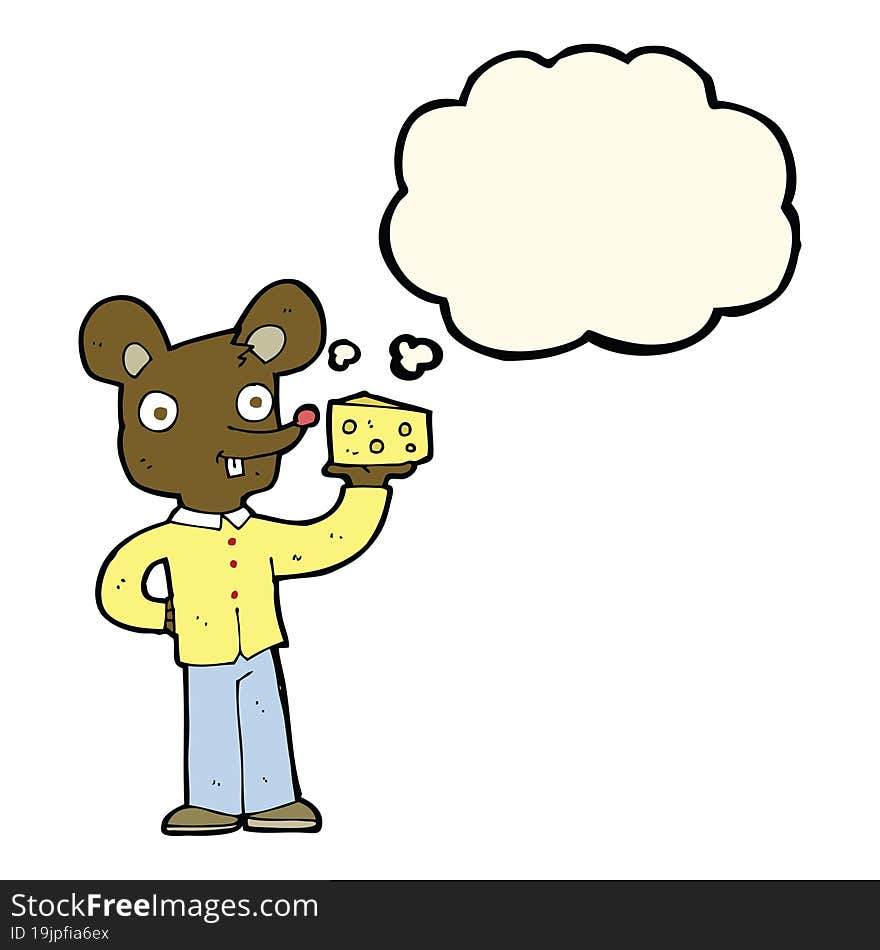 Cartoon Mouse Holding Cheese With Thought Bubble