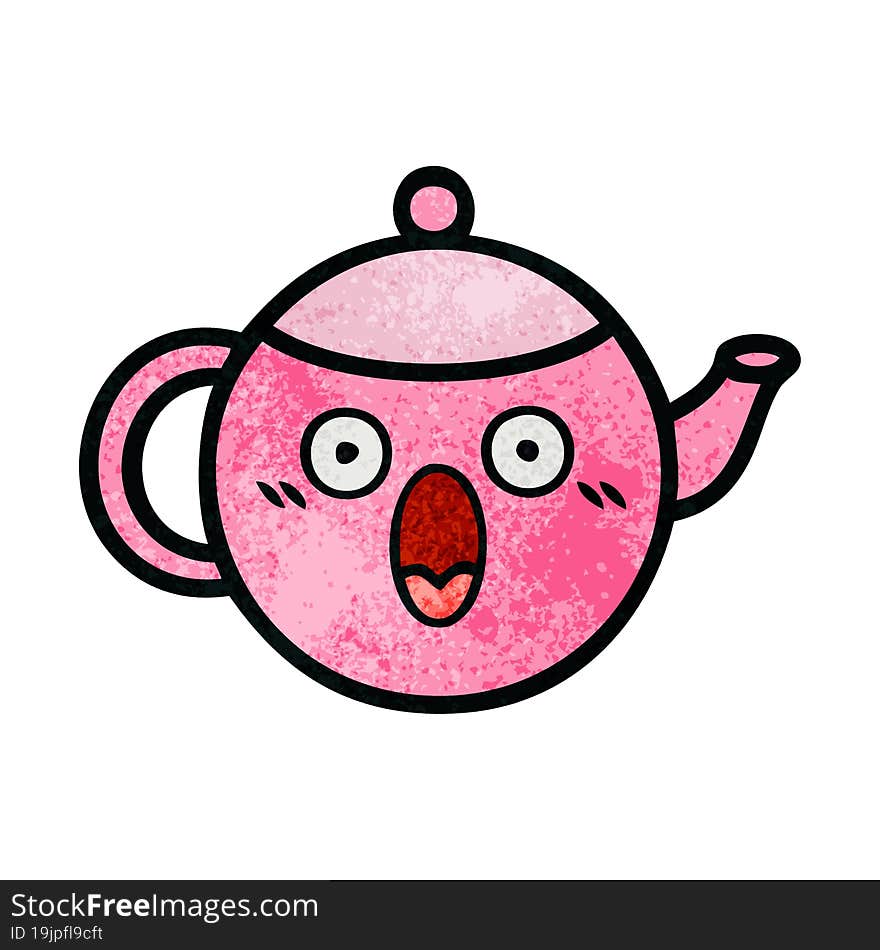 Retro Grunge Texture Cartoon Teapot