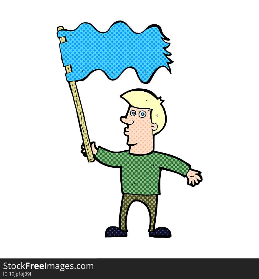 cartoon man waving flag