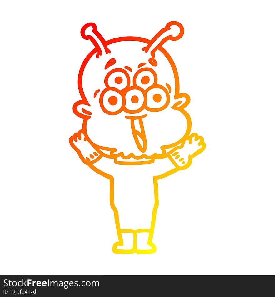 warm gradient line drawing happy cartoon alien