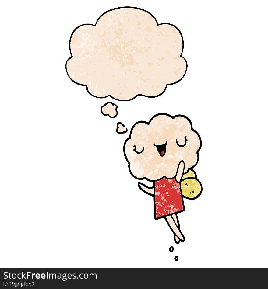 cute cartoon cloud head creature and thought bubble in grunge texture pattern style