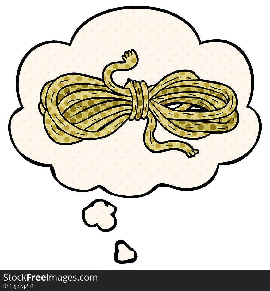 cartoon rope and thought bubble in comic book style