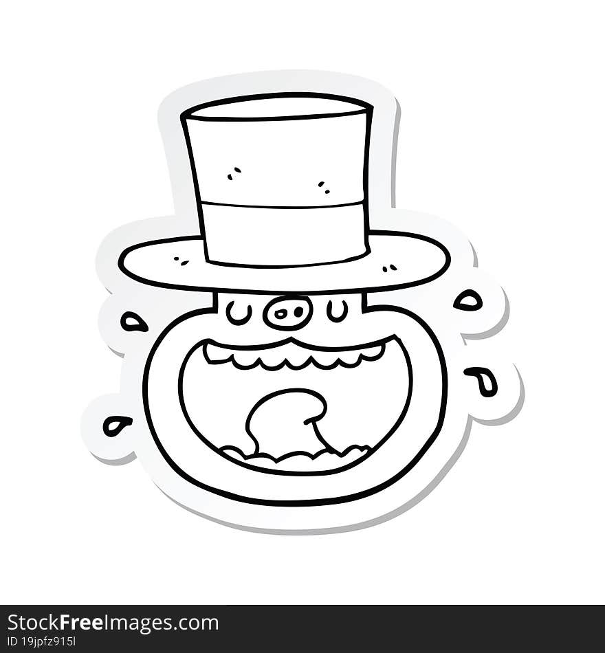 sticker of a cartoon pig wearing top hat