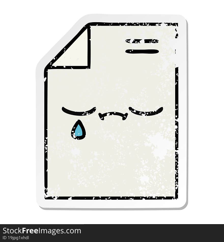 Distressed Sticker Of A Cute Cartoon Sheet Of Paper